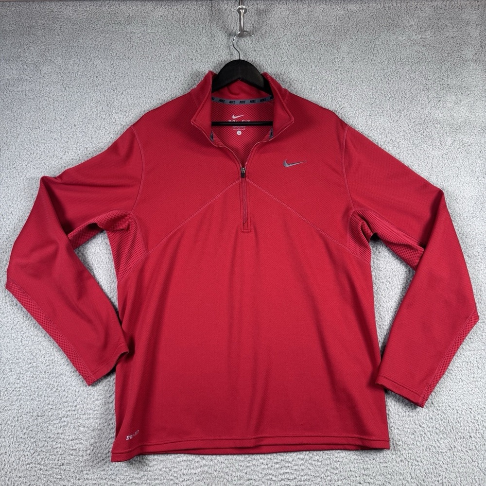 Nike Jacket Mens Large Red Dri Fit 1/4 Zip Golf Pullover Thermal Ribbed Sweater